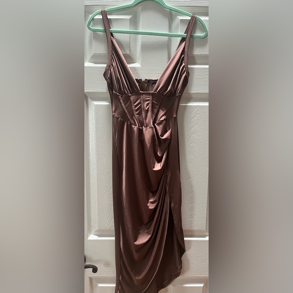 Fashion Nova Strapless Brown Dress